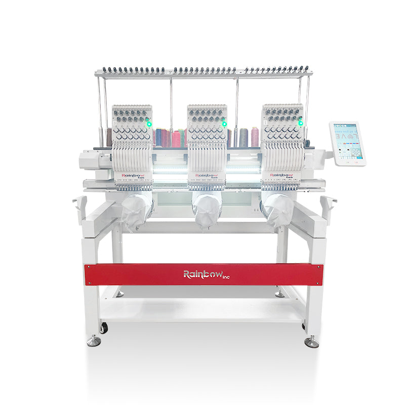 RainbowEmb 3 Heads Computerized Embroidery Machine, Model RBE4040-C12 Industrial 40*40cm(15.7"*15.7") Working Area Each Machine Head，12 Needles Embroidery Machine For Hats T-shirts Hoodies Towel etc