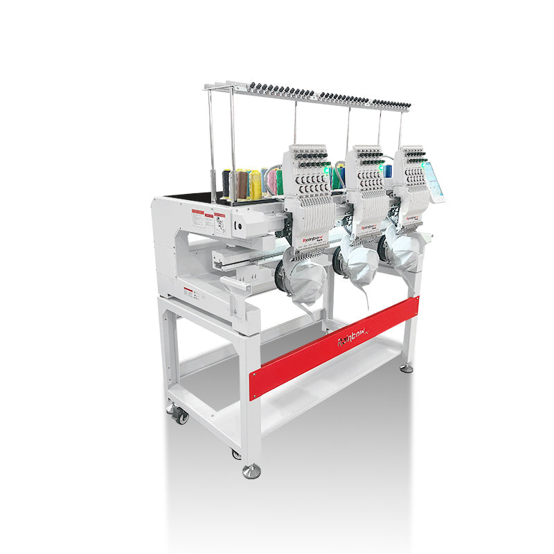 RainbowEmb 3 Heads Computerized Embroidery Machine, Model RBE4040-C12 Industrial 40*40cm(15.7"*15.7") Working Area Each Machine Head，12 Needles Embroidery Machine For Hats T-shirts Hoodies Towel etc