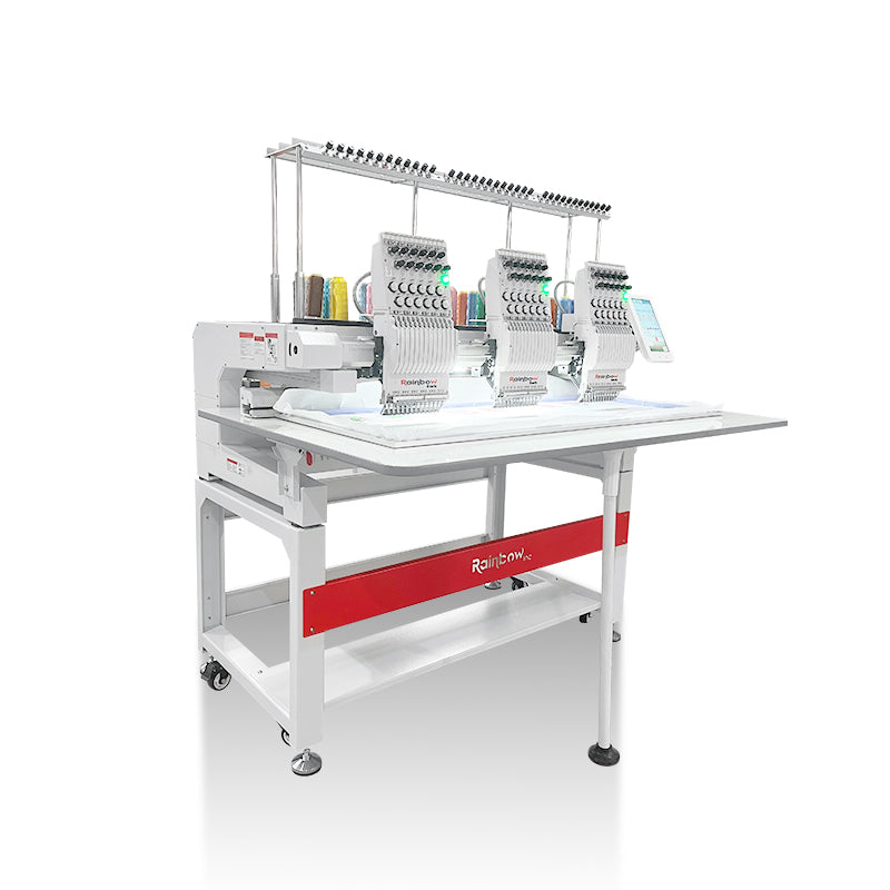 RainbowEmb 3 Heads Computerized Embroidery Machine, Model RBE4040-C12 Industrial 40*40cm(15.7"*15.7") Working Area Each Machine Head，12 Needles Embroidery Machine For Hats T-shirts Hoodies Towel etc