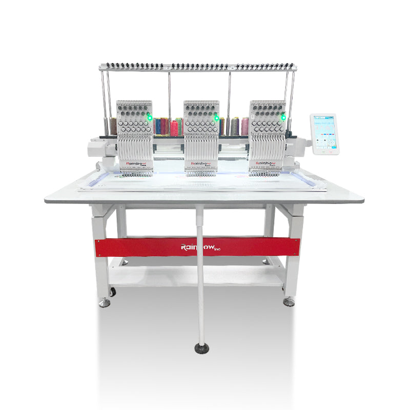 RainbowEmb 3 Heads Computerized Embroidery Machine, Model RBE4040-C12 Industrial 40*40cm(15.7"*15.7") Working Area Each Machine Head，12 Needles Embroidery Machine For Hats T-shirts Hoodies Towel etc