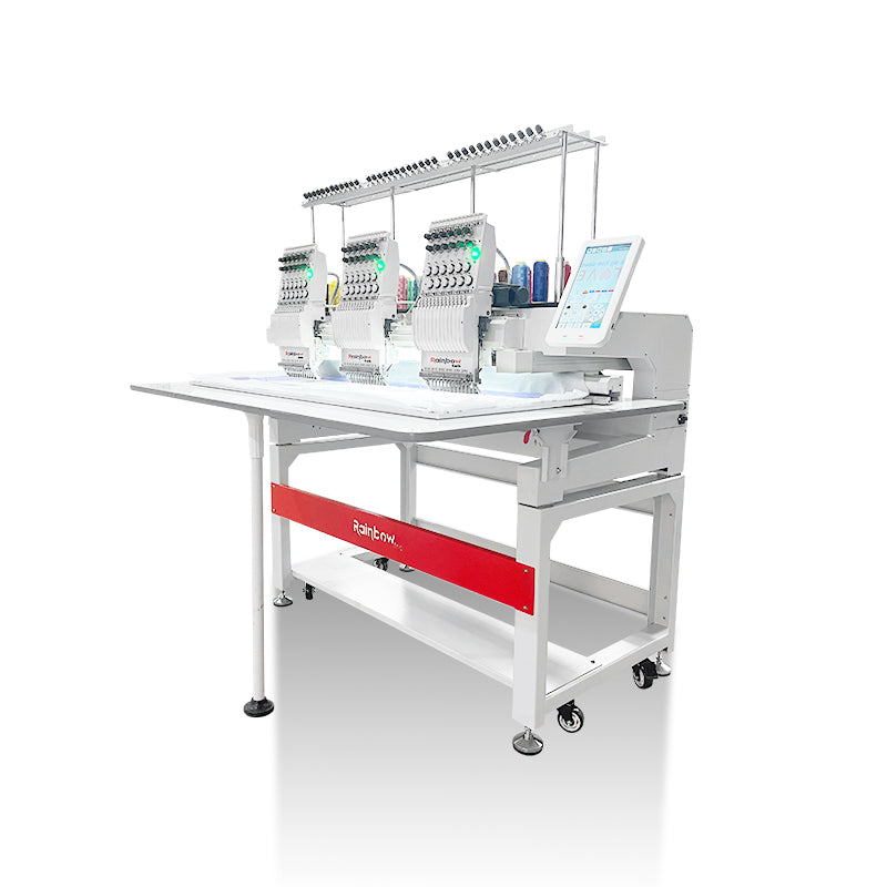 RainbowEmb 3 Heads Computerized Embroidery Machine, Model RBE4040-C12 Industrial 40*40cm(15.7"*15.7") Working Area Each Machine Head，12 Needles Embroidery Machine For Hats T-shirts Hoodies Towel etc