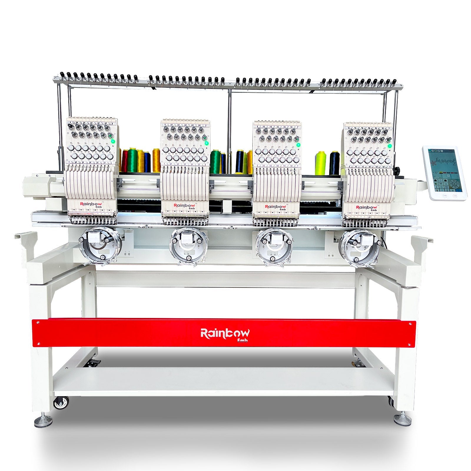 RainbowEmb 4 Heads Computerized Embroidery Machine, Model RBE4040-D12 Industrial 40*40cm(15.7"*15.7") Working Area Each Machine Head，12 Needles Embroidery Machine For Hats T-shirts Patches Towel etc