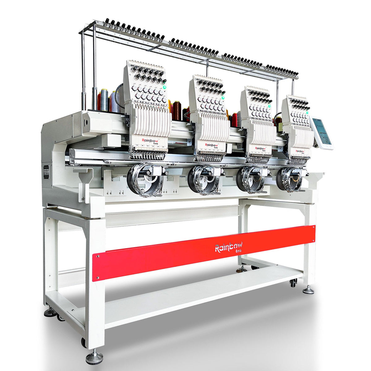 RainbowEmb 4 Heads Computerized Embroidery Machine, Model RBE4040-D12 Industrial 40*40cm(15.7"*15.7") Working Area Each Machine Head，12 Needles Embroidery Machine For Hats T-shirts Patches Towel etc